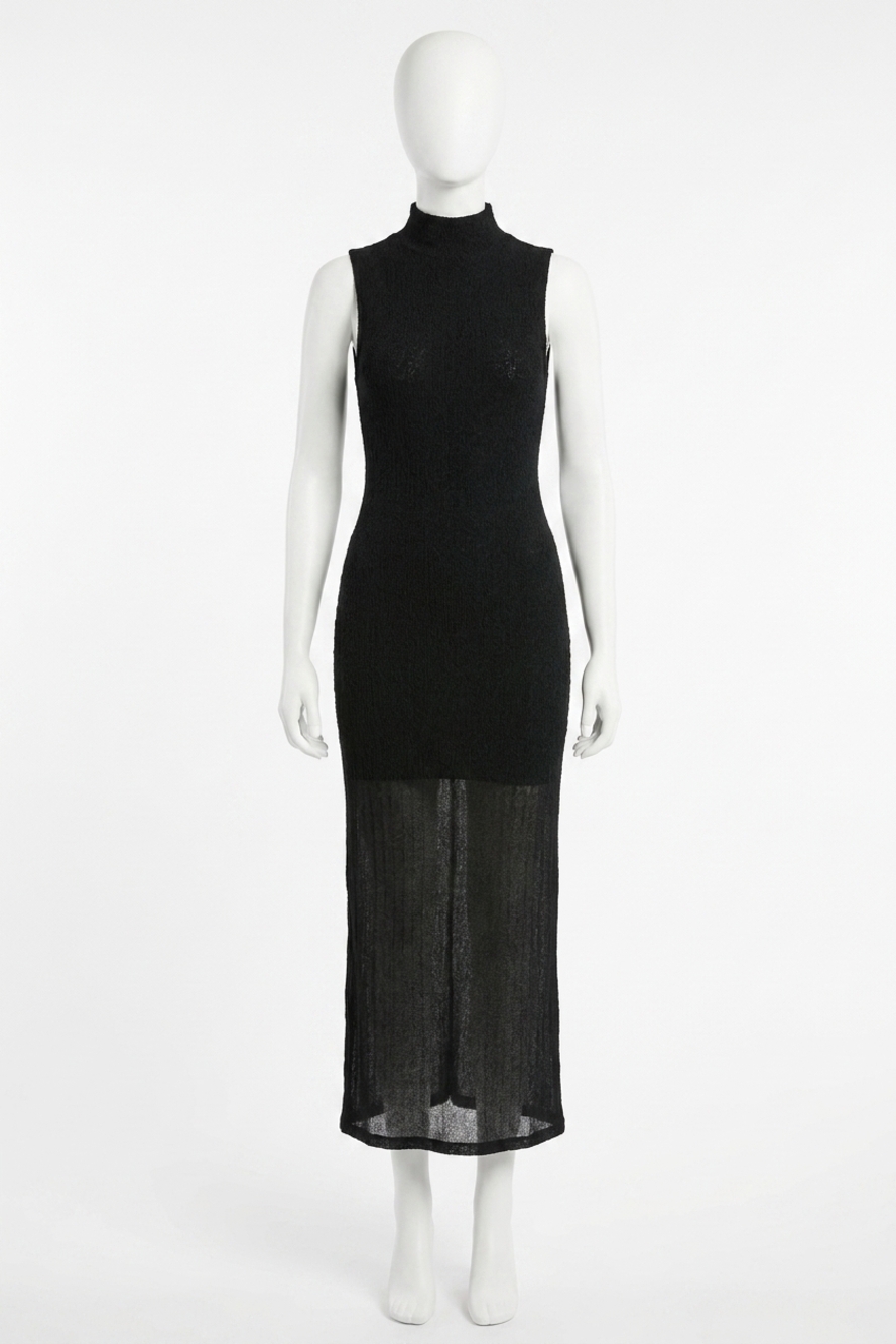 NEW FRAME mesh mockneck dress in black
